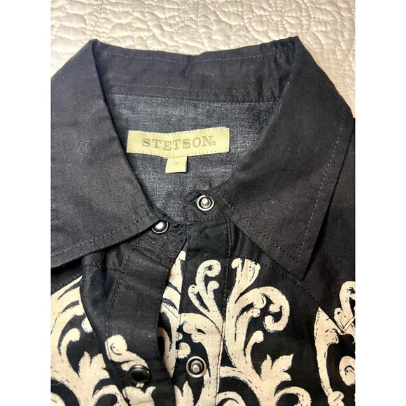 Vintage Stetson Floral Button Down Top Black/Cream Women's Size Small - Picture 3 of 6